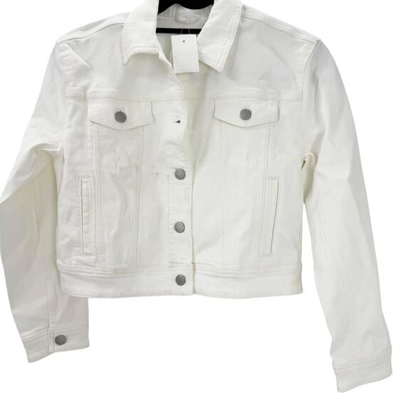 J. Crew Girl's Cropped Denim Trucker Jacket Long Sleeve in White Size XL NWT - Picture 2 of 10